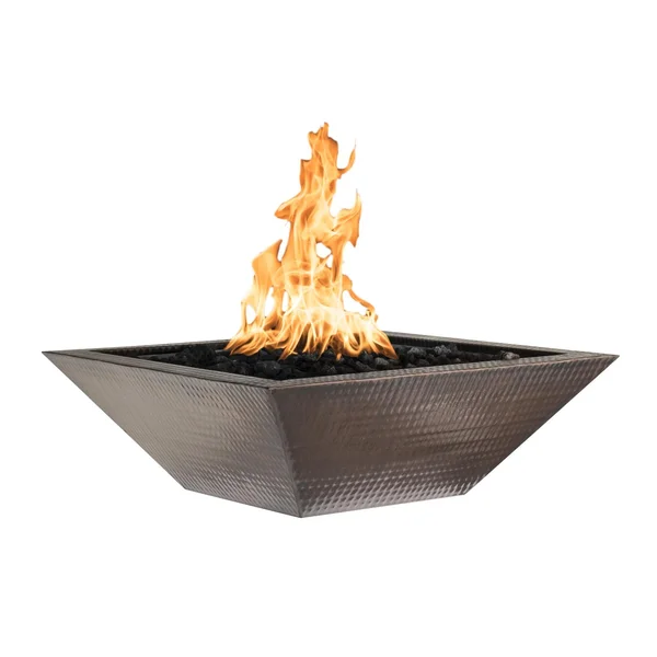 Maya 24 Inch Square Copper Propane Fire Bowl w/ Key Valve by The Outdoor Plus