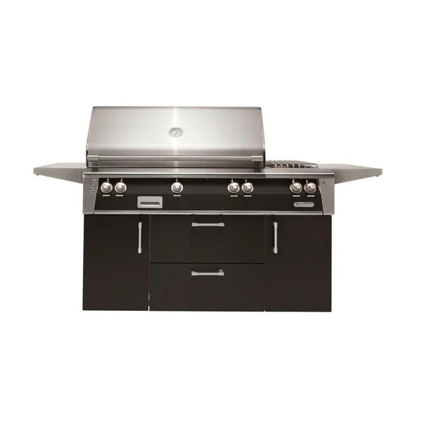 Alfresco ALXE 56-Inch Freestanding Propane Deluxe Grill With Rotisserie And Side Burner in Jet Black Matte - ALXE-56C-LP-SM9005