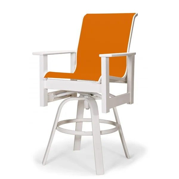 Leeward MGP Outdoor Counter Height Swivel Bar Stool With Sling Seating By Telescope Casual - Textured Snow/Tangerine