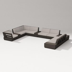 Elevate 12 Pc Recycled Plastic Sectional Seating Set in Vintage Coffee/Weathered Tweed By PW Designer Series