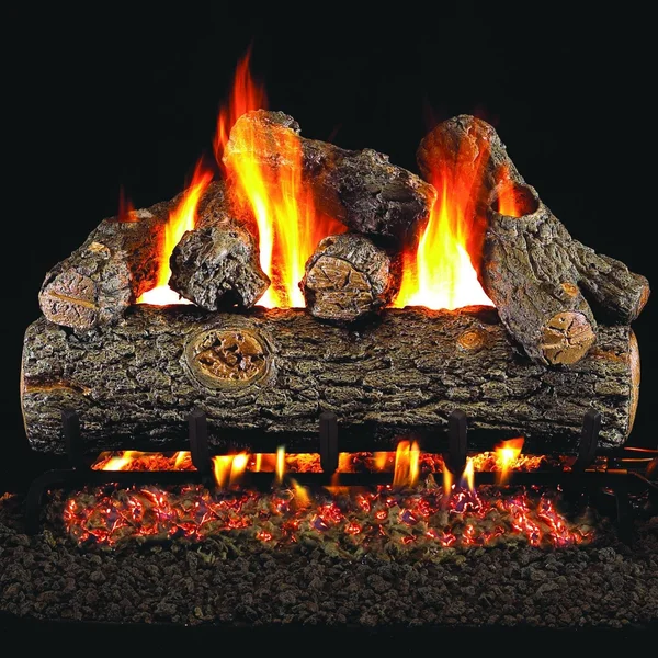 Peterson Real Fyre 18-Inch Golden Oak Designer Plus Outdoor Gas Log Set With Vented Natural Gas Stainless G45 Burner - Match Light