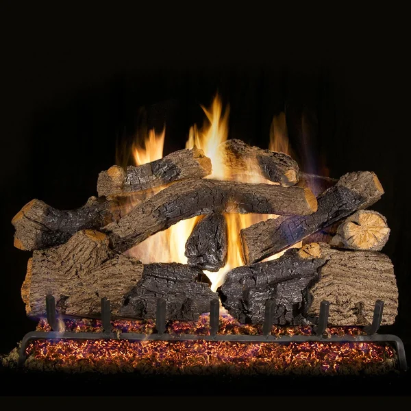 Peterson Real Fyre 24-Inch Charred Grizzly Oak Outdoor Gas Log Set With Vented Natural Gas Stainless G45 Burner - Match Light