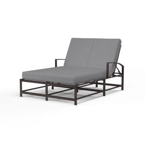 La Jolla Aluminum Patio Double Chaise Lounge in Canvas Granite w/ Self Welt By Sunset West