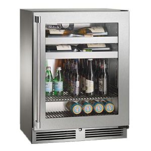 Perlick 24-Inch Signature Series Shallow Depth Marine & Coastal Series Stainless Steel Glass Door Outdoor Beverage Center w/ Door Lock - Right Hinge - HH24BM-4-3RL