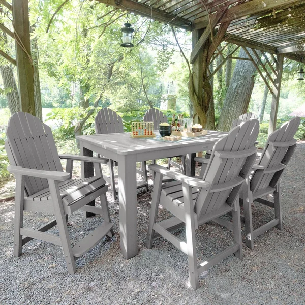 Dream Bay 7 Pc Recycled Plastic Rectangular Counter Height Dining Set in Harbor Gray by Lakeview Outdoor Designs