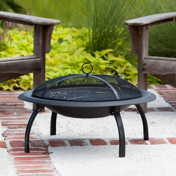 29 Inch Round Steel Wood-Burning Fire Bowl in Black by Ultimate Patio