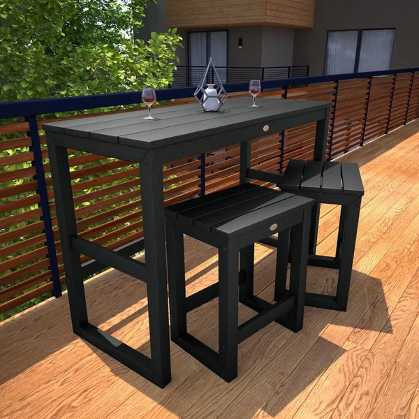 Audubon 3 Pc Recycled Plastic Counter Height Balcony Dining Bar Set in Black by Lakeview Outdoor Designs