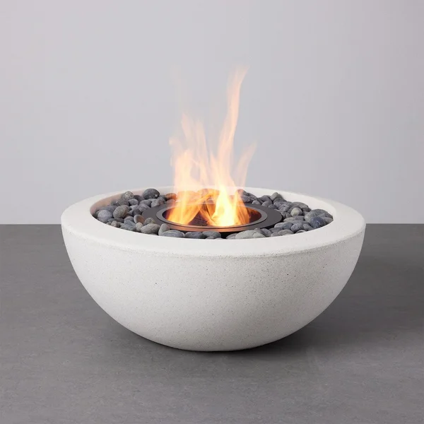 TerraFlame 30 Inch Round Concrete Ethanol Fire Pit in White by TerraFlame