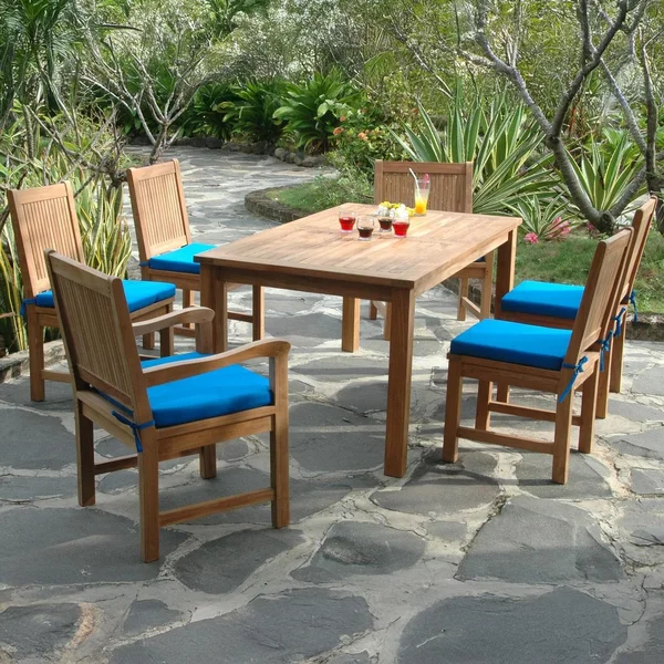Morning Mist 7 Pc Teak Dining Set in Canvas Pacific Blue by Lakeview Outdoor Designs