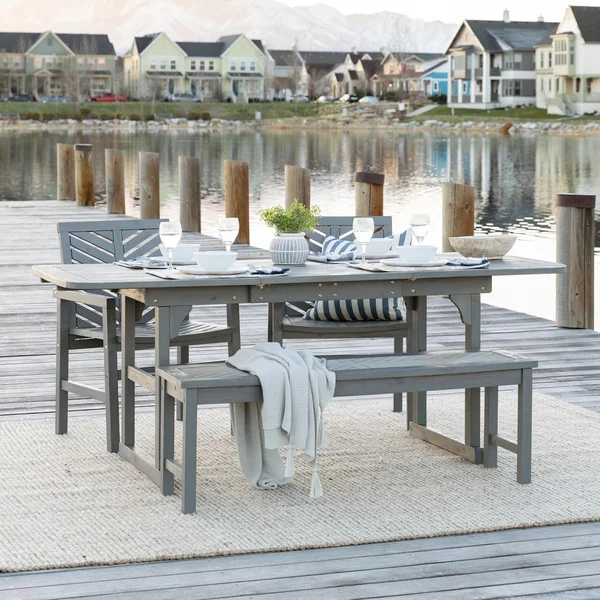 Ultimate Patio Wishlake 4 Piece Acacia Patio Dining Set W/ 55-79 X 35 Inch Extension Rectangular Table - Gray Wash
