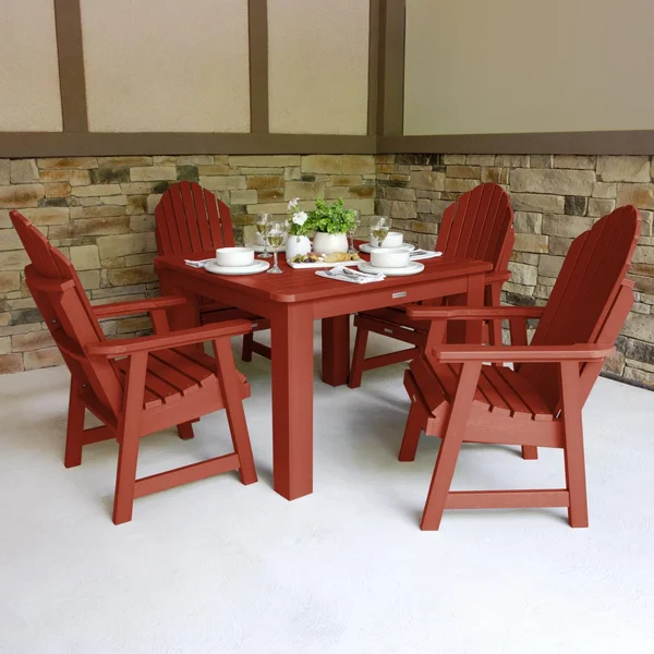 Dream Bay 5 Pc Recycled Plastic Square Dining Set in Rustic Red by Lakeview Outdoor Designs