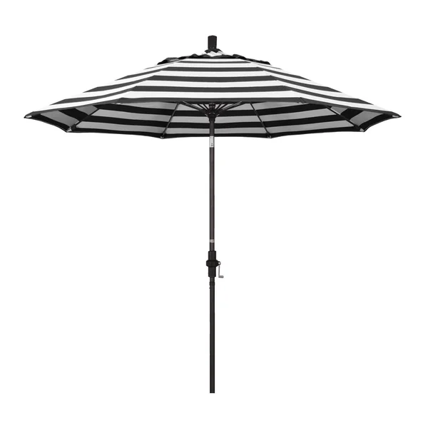 California Umbrella Sun Master Series 9 Ft Octagonal Aluminum Collar Tilt Patio Umbrella W/ Crank Lift & Fiberglass Ribs - Bronze Frame / Sunbrella Cabana Classic Canopy