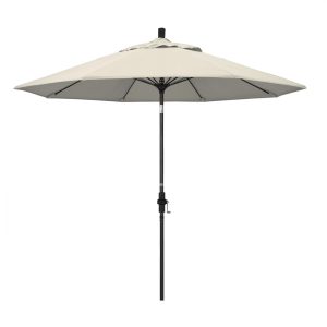 California Umbrella 9 Ft. Octagonal Aluminum Collar Tilt Patio Umbrella W/ Crank Lift & Fiberglass Ribs - Matted Black Frame / Olefin Antique Beige Canopy