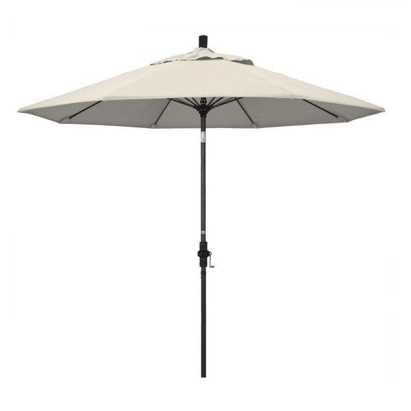 California Umbrella 9 Ft. Octagonal Aluminum Collar Tilt Patio Umbrella W/ Crank Lift & Fiberglass Ribs - Matted Black Frame / Olefin Antique Beige Canopy