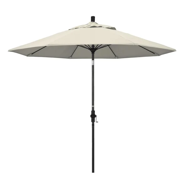 California Umbrella 9 Ft. Octagonal Aluminum Collar Tilt Patio Umbrella W/ Crank Lift & Fiberglass Ribs - Matted Black Frame / Olefin Antique Beige Canopy