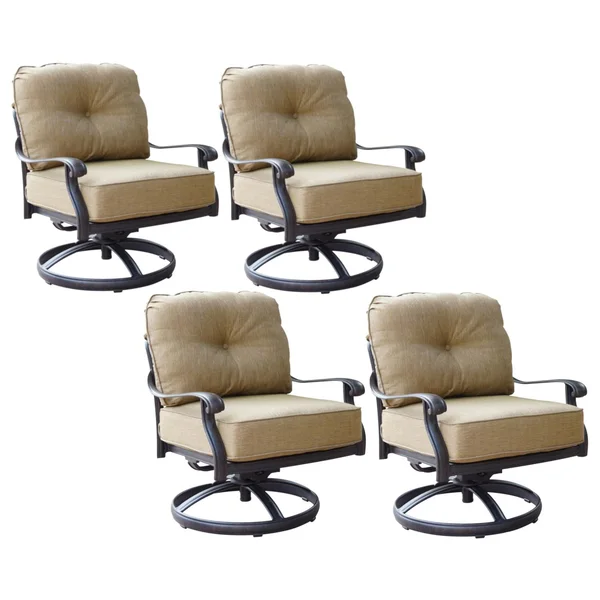 Elisabeth Cast Aluminum 4 Pc Set Swivel Rocker Club Chair Set in Antique Bronze/Sesame by Darlee