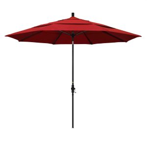 California Umbrella 11 Ft. Octagonal Aluminum Collar Tilt Patio Umbrella W/ Crank Lift & Fiberglass Ribs - Matted Black Frame / Olefin Red Canopy