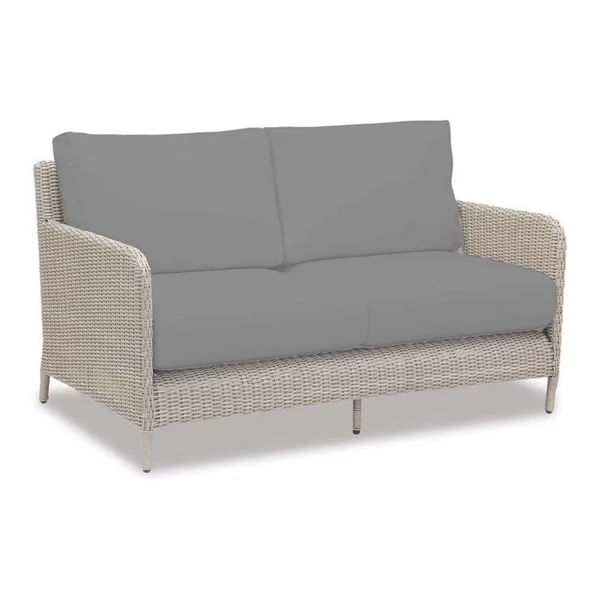 Manhattan Wicker Patio Loveseat in Canvas Granite w/ Self Welt By Sunset West