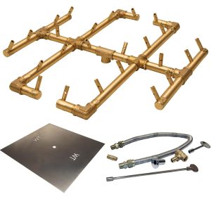 Warming Trends 30-Inch Square Natural Gas Fire Pit Burner Kit W/ 19.5 X 21.5-Inch Original CROSSFIRE Brass Burner - Match Light Ignition - CFB240NGALPL30SFK1