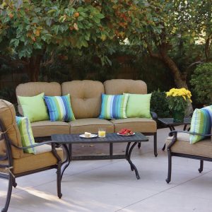 Santa Monica 5 Pc Cast Aluminum Seating Set w/ Series 30 Table in Antique Bronze/Sesame by Darlee