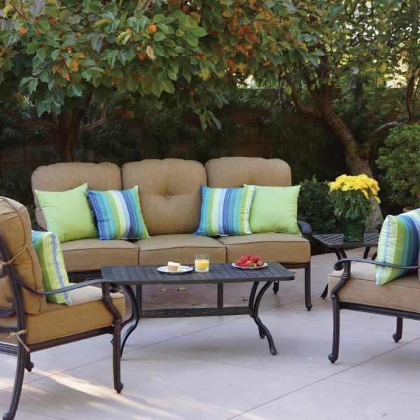 Santa Monica 5 Pc Cast Aluminum Seating Set w/ Series 30 Table in Antique Bronze/Sesame by Darlee