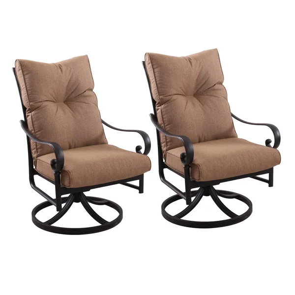 Santa Anita Cast Aluminum 2 Pc Set Swivel Rocker Dining Chair Set in Antique Bronze/Sesame Sunbrella by Darlee