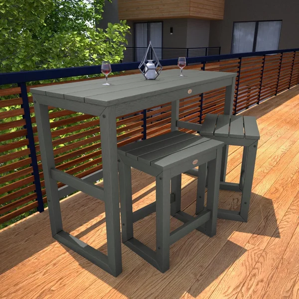 Audubon 3 Pc Recycled Plastic Counter Height Balcony Dining Bar Set in Coastal Teak by Lakeview Outdoor Designs
