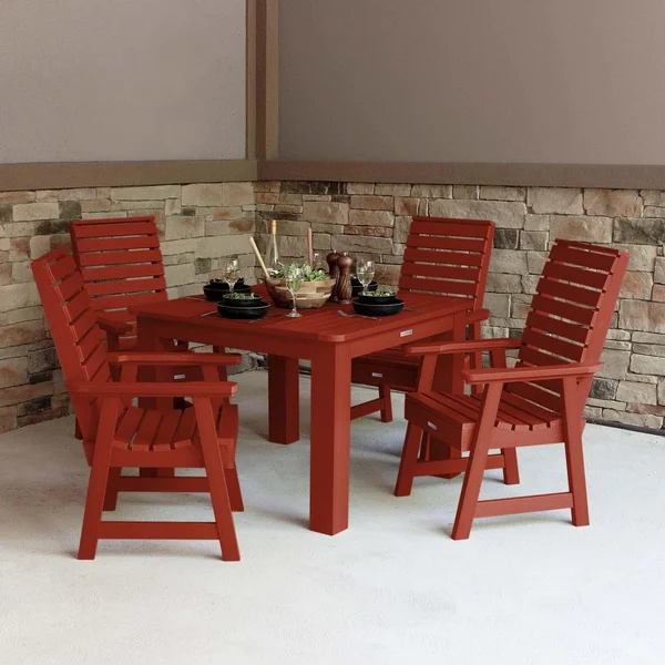Elm Pointe 5 Pc Recycled Plastic Square Dining Set in Rustic Red by Lakeview Outdoor Designs