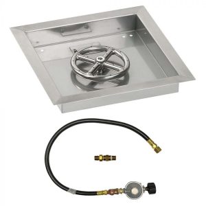BBQGuys Signature 12 Inch Stainless Steel Square Drop-In Fire Pit Pan W/Match Light Kit - 6 Inch Ring - Propane