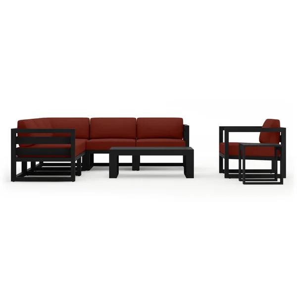 Misty Cove 8 Pc Aluminum Seating Set w/ Sectional in Black/Canvas Henna by Lakeview Outdoor Designs