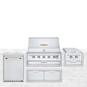 Crown Verity Infinite Series 4pc 36-Inch Natural Gas Built-In Grill Bundle W/Refrigerator, Access Door, & Sideburner - IBI36NG