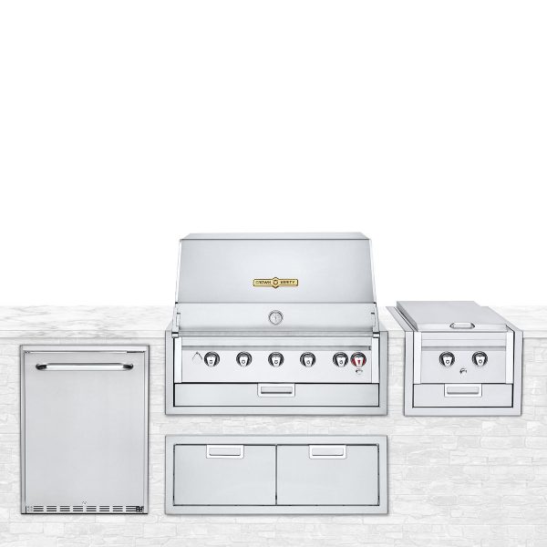 Crown Verity Infinite Series 4pc 36-Inch Natural Gas Built-In Grill Bundle W/Refrigerator, Access Door, & Sideburner - IBI36NG