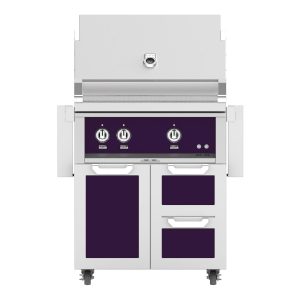Hestan 30-Inch Natural Gas Grill W/ Sear Burner & Rotisserie On Double Drawer & Door Tower Cart - Lush - GMBR30-NG-PP