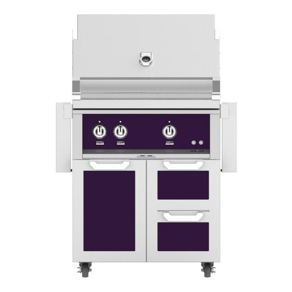 Hestan 30-Inch Natural Gas Grill W/ Sear Burner & Rotisserie On Double Drawer & Door Tower Cart - Lush - GMBR30-NG-PP