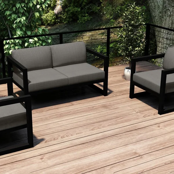 Misty Cove 3 Pc Aluminum Seating Set in Black/Canvas Charcoal by Lakeview Outdoor Designs
