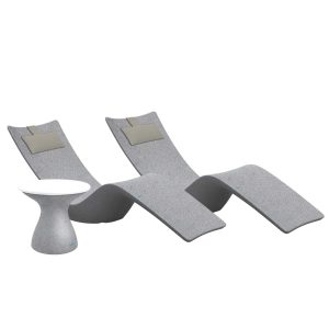 Autograph 3 Pc Set Polyresin Chaise Lounge Set in Sandstone/White w/ Cadet Gray Pillow by Ledge Lounger