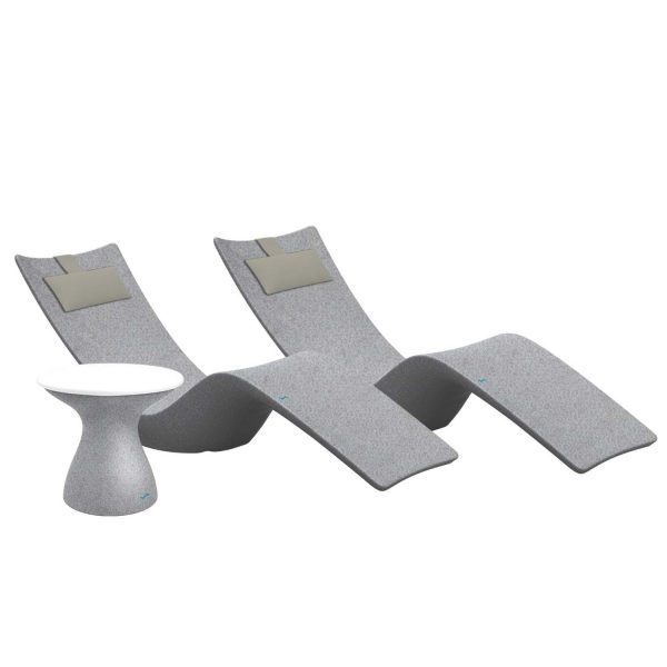 Autograph 3 Pc Set Polyresin Chaise Lounge Set in Sandstone/White w/ Cadet Gray Pillow by Ledge Lounger