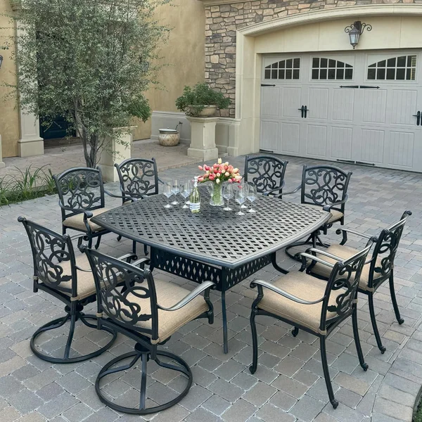 Santa Monica 9 Pc Cast Aluminum Dining Set in Antique Bronze By Darlee