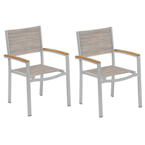 Travira 2 Piece Aluminum Patio Dining Arm Chair Set W/ Tekwood Natural Arm Caps By Oxford Garden - Bellows Sling