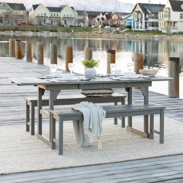 Ultimate Patio Cozy View 3 Piece Acacia Patio Dining Set W/ 55-79 X 35 Inch Extension Rectangular Table - Gray Wash