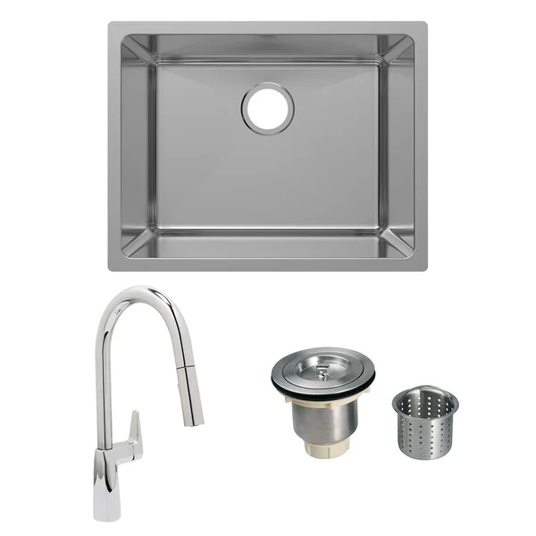 Metroplace 23 X 18 Stainless Steel Outdoor Sink with Huntington Brass Dual Spray 15.75 Inch High Pull Down Faucet, Grid and Strainer Basket