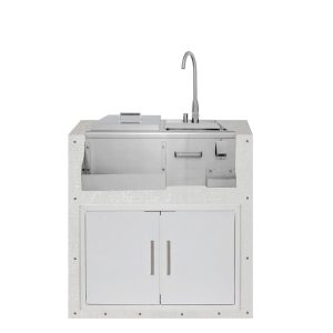 BBQGuys Signature 36-Inch Ready for Finish Outdoor Kitchen Module w/ Blaze Beverage Center & Double Doors