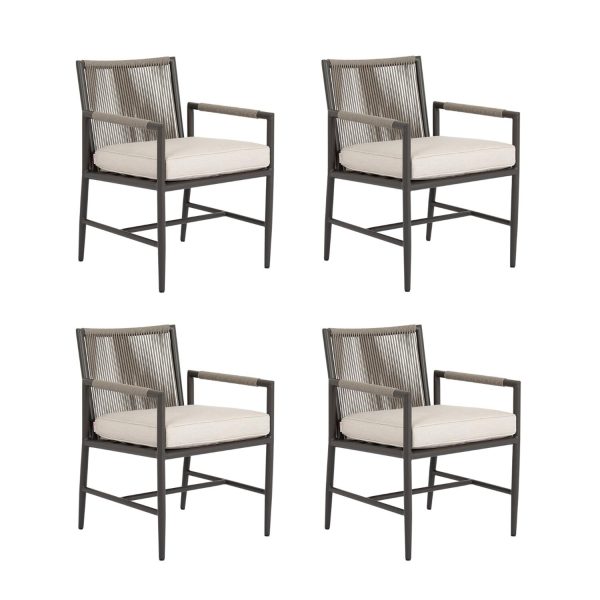 Pietra 4 Piece Rope & Aluminum Patio Dining Chair Set W/ Sunbrella Echo Ash Cushions By Sunset West