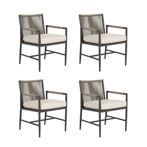 Pietra 4 Piece Rope & Aluminum Patio Dining Chair Set W/ Sunbrella Echo Ash Cushions By Sunset West