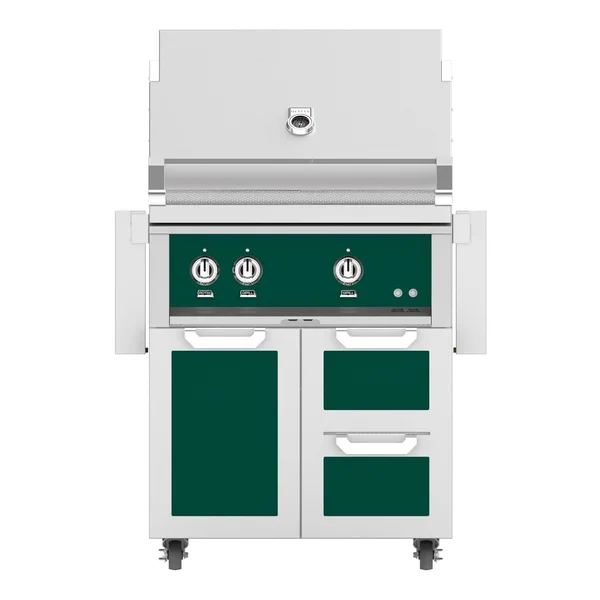Hestan 30-Inch Natural Gas Grill W/ Sear Burner & Rotisserie On Double Drawer & Door Tower Cart - Grove - GMBR30-NG-GR