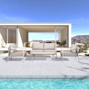 Midnight Cove 4 Pc Aluminum Seating Set w/ Loveseat in Urban Stone/Cast Silver by Lakeview Outdoor Designs