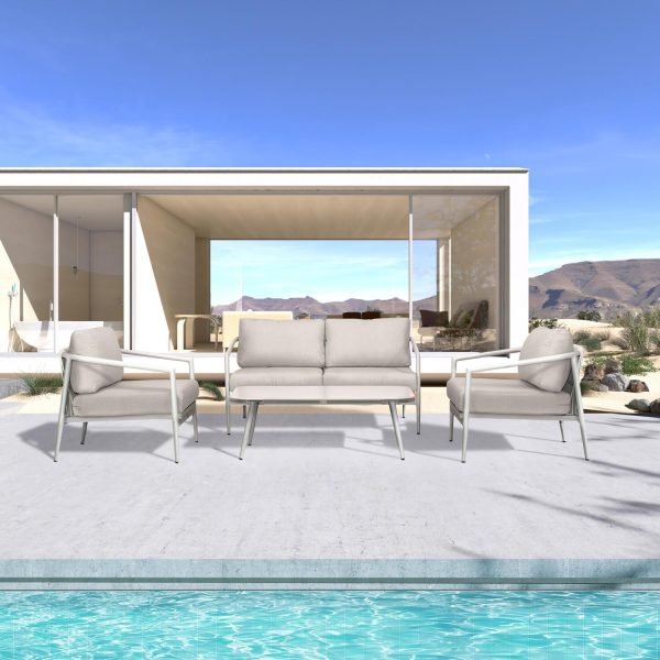 Midnight Cove 4 Pc Aluminum Seating Set w/ Loveseat in Urban Stone/Cast Silver by Lakeview Outdoor Designs