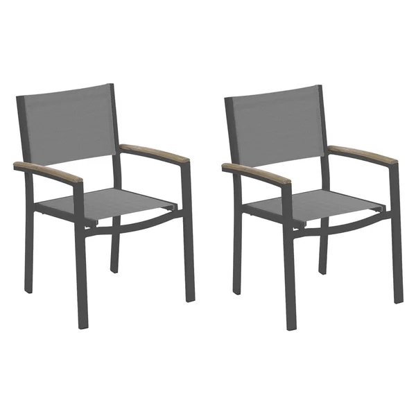 Travira 2 Pc Composite Sling & Aluminum Dining Chair W/ Vintage Tekwood Arm Caps in Carbon/Titanium By Oxford Garden