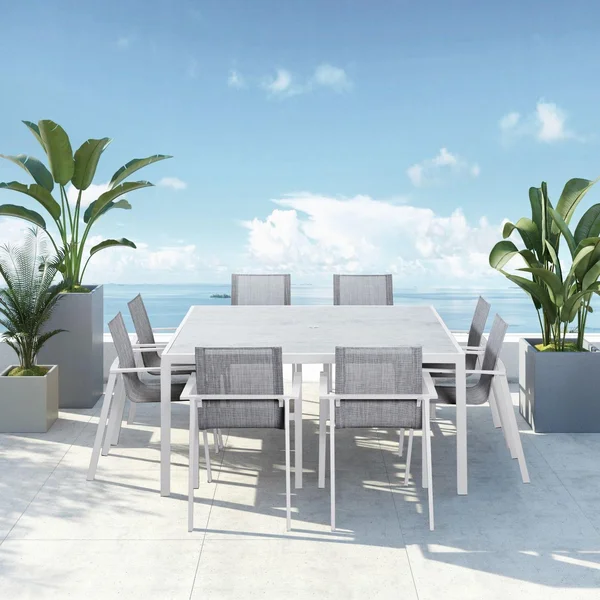 Spring Bay 9 Pc Aluminum Dining Set - Square in White/Slate by Lakeview Outdoor Designs