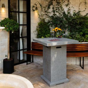 Skywood 34 Inch Square GFRC Propane Fire Pit Table in Gray by Lakeview Outdoor Designs